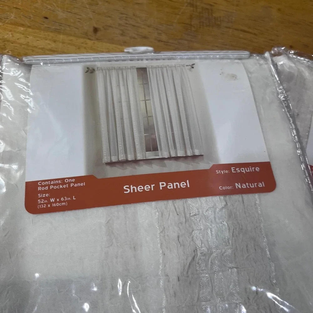 Vtg Home Essentials Esquire Sheer Natural Rod Pocket Curtain Panels‎ 52x63 2pk